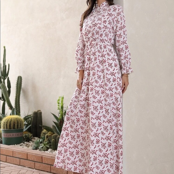 Allover print flounce sleeve shirt dress w/o belt - Picture 2 of 6